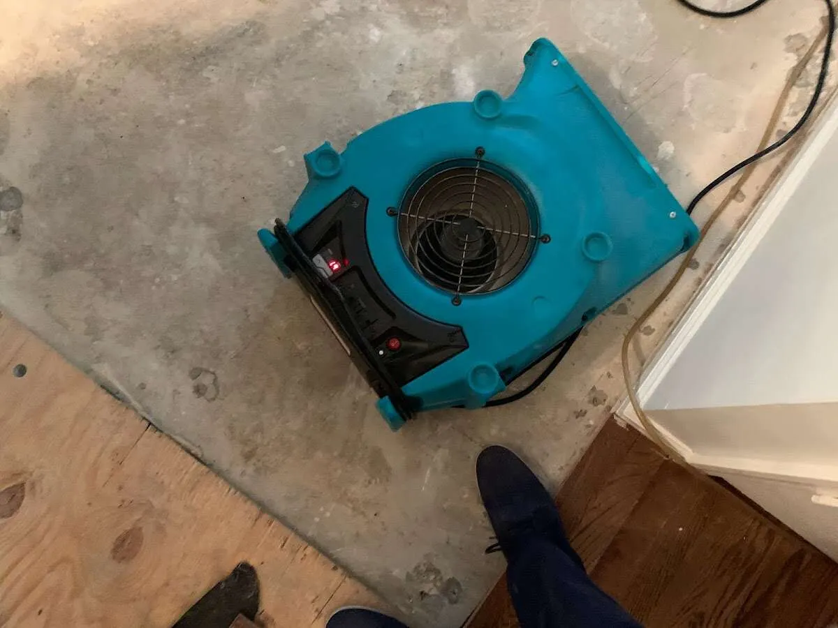 Air mover drying subfloor during Leak Detection & Repair in Bithlo